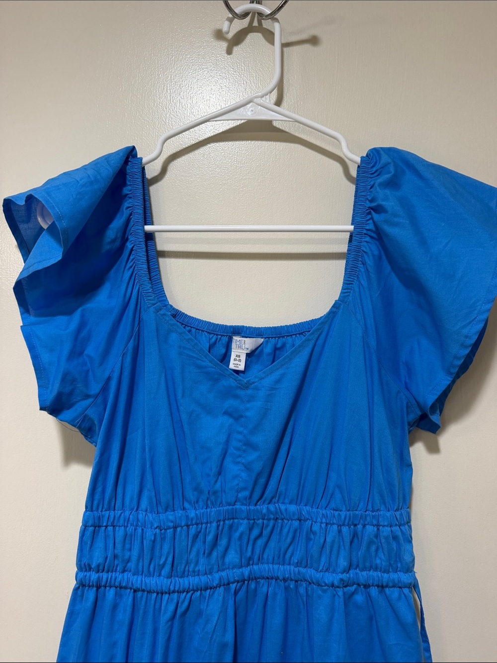 Time and Tru Bright Blue Maxi Dress with Flutter Sleeves